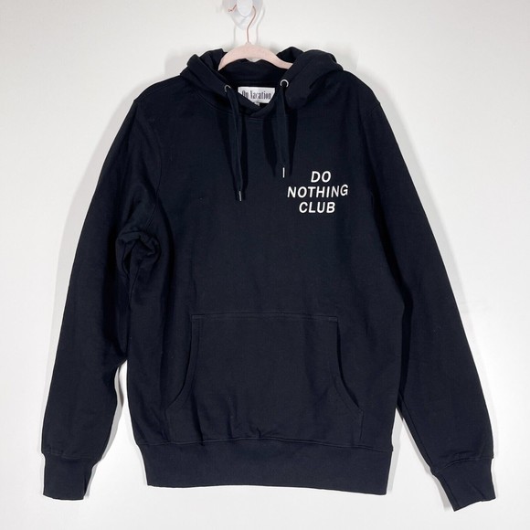 On Vacation Do Nothing Club Hoodie Sweatshirt Black Pullover Size Medium NEW - Picture 2 of 12